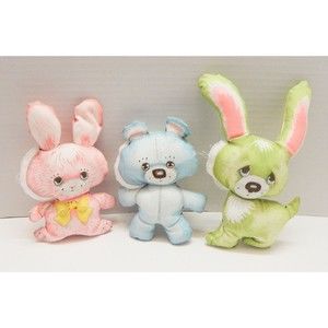 Cut and Sew Fabric Cloth Stuffed Pillow Handmade Bunny Bear Incomplete Lot of 3